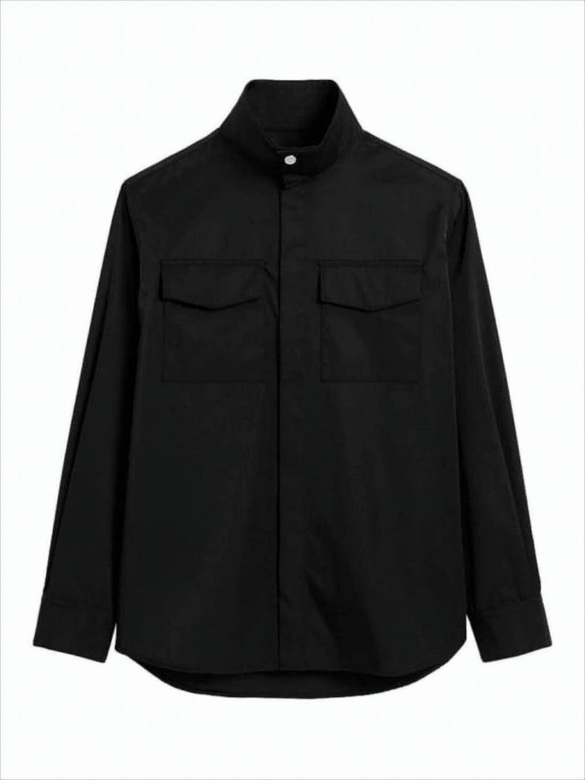 Ami Structured High Stand Collar Shirt With Flap Pockets