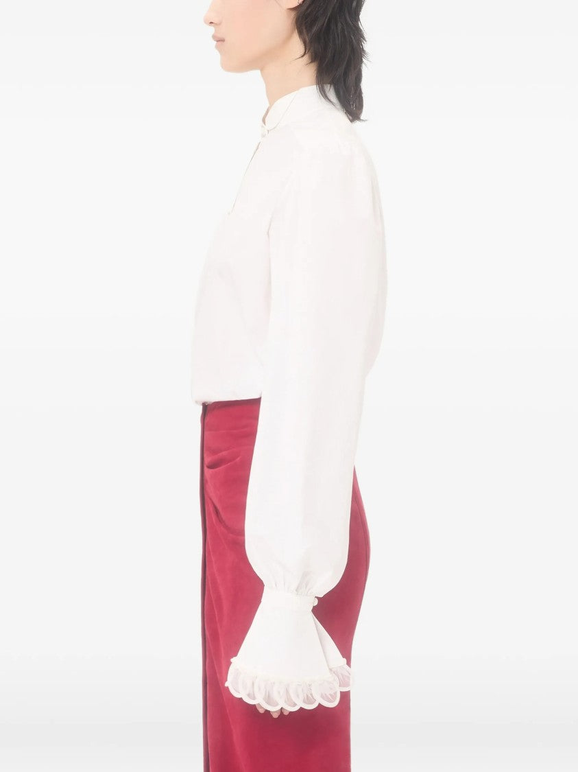 Valentino White Scalloped Embroidery Long-Sleeve Cotton Shirt