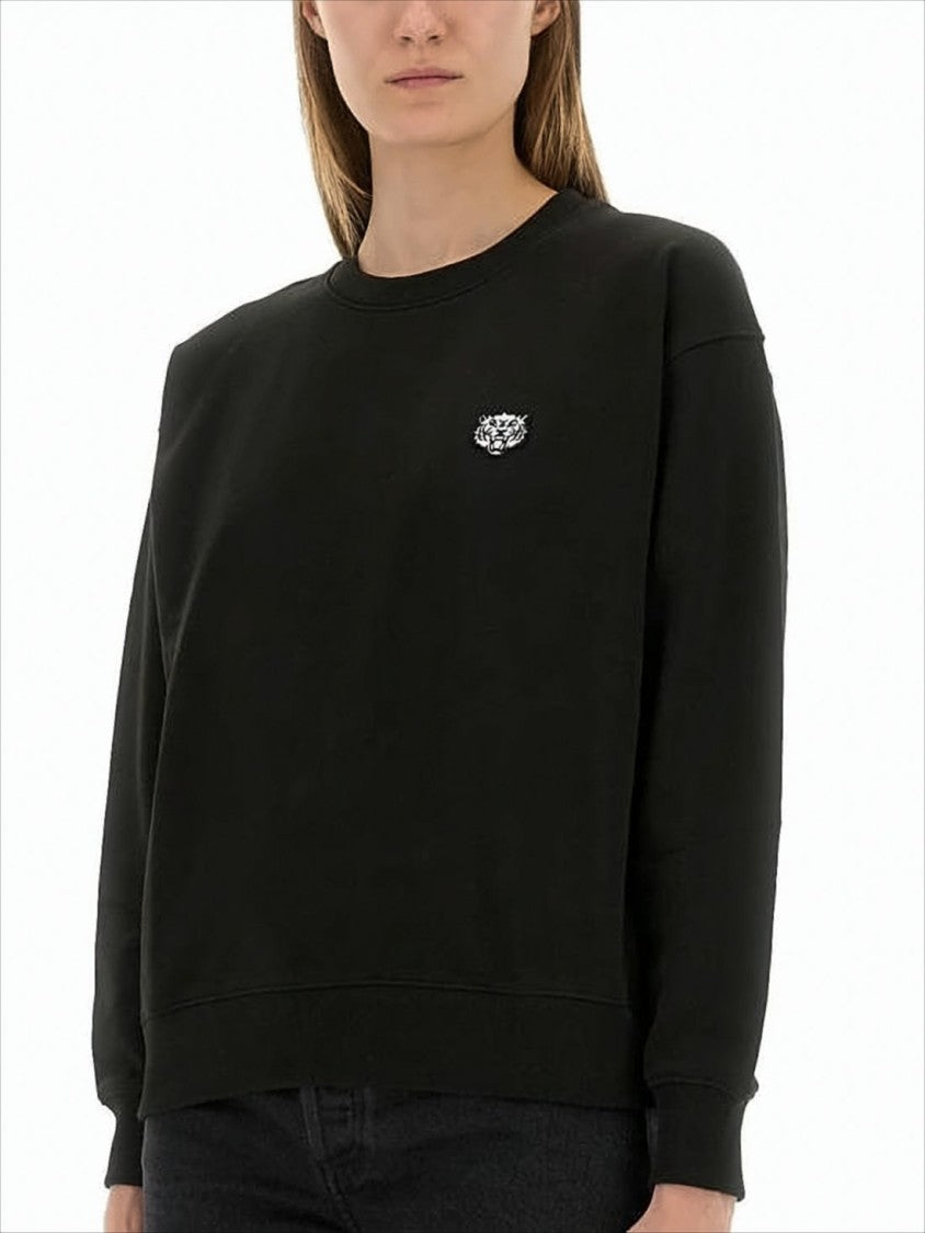 Kenzo Relaxed Fit Long-Sleeve Black Top With Embroidered Logo