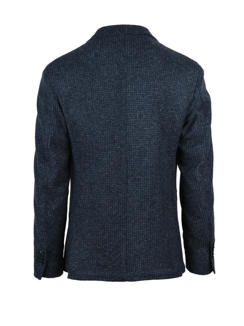 L.B.M. 1911 Textured Blue-Grey Rounded Blazer With Classic Button Closure