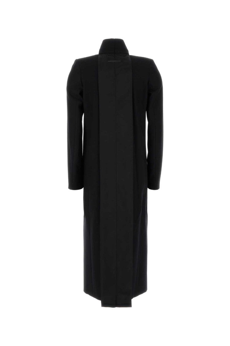 Mm6 By Maison Margiela Minimalist Black Wool Coat With Classic Lapel