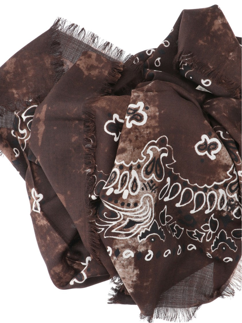 Destin Brown Jil Bandana Print Fringed Wool Scarf