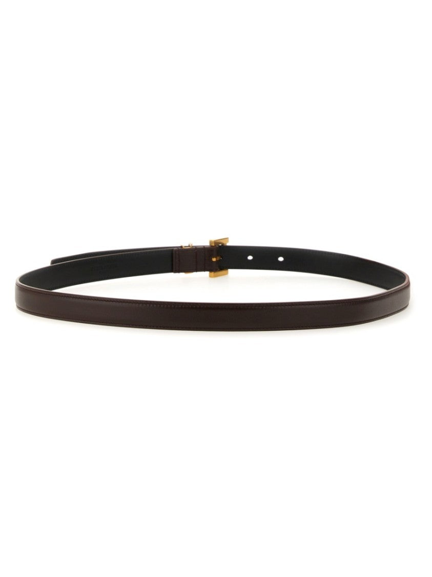 Saint Laurent Cassandre Narrow Leather Belt