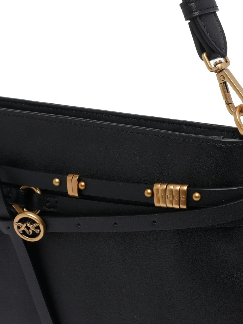 Pinko Black Mini Structured Leather Shoulder Bag