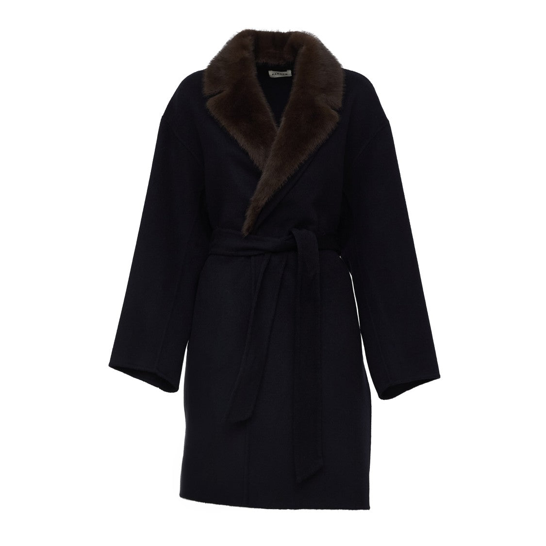 Parosh Double-Breasted Removable Fur Collar Wool Coat
