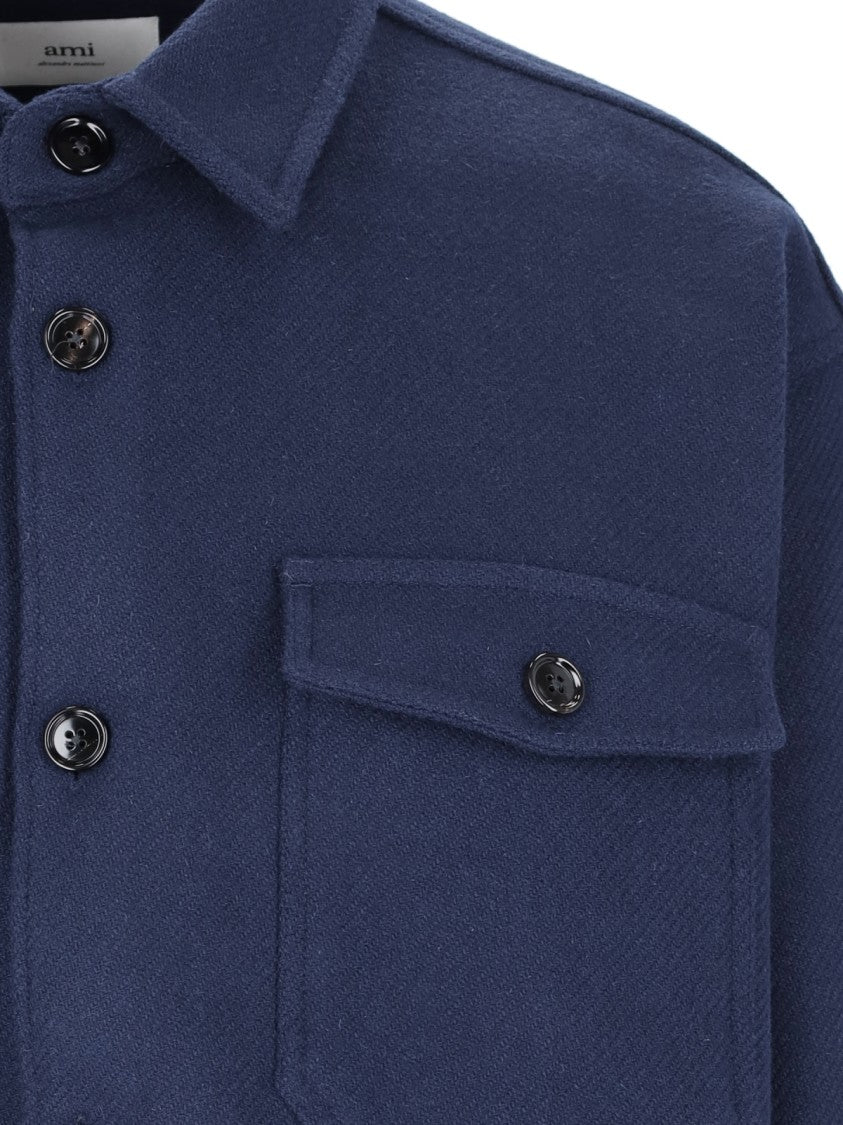Ami Virgin Wool Blue Shirt Jacket