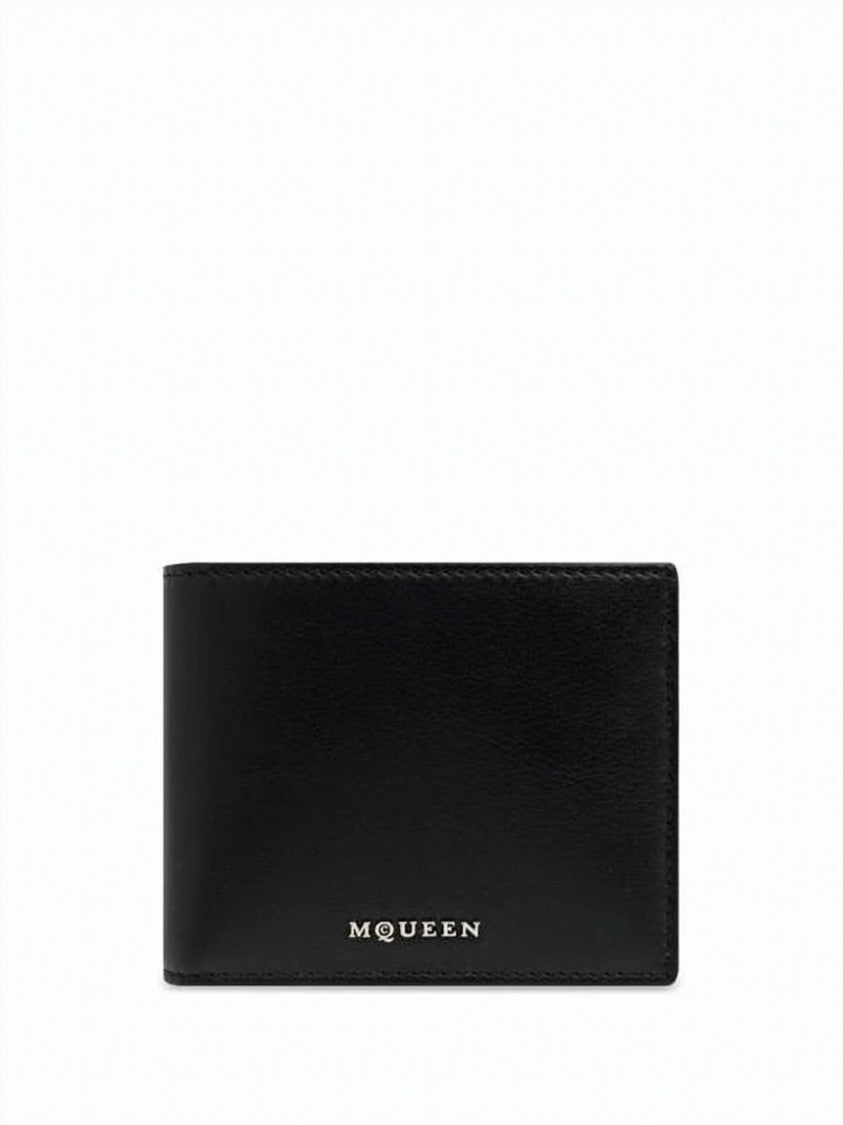 Alexander Mcqueen Bifold Wallet In Smooth Calf Leather With Metallic Logo