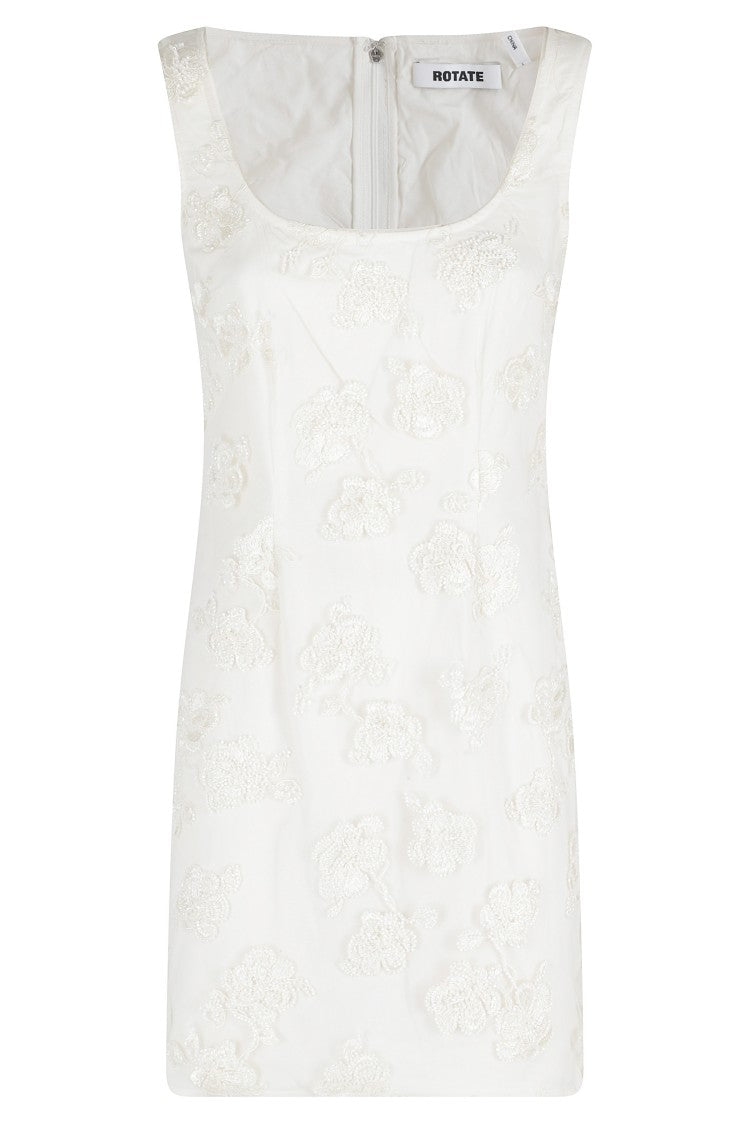 Rotate Cream Lace Beaded Floral Embellished Polyester Mini Dress