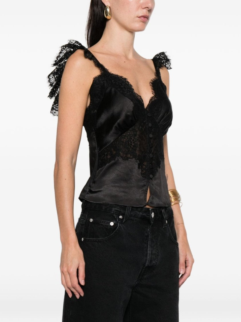 Self-Portrait Satin Camisole Top With Lace Trim
