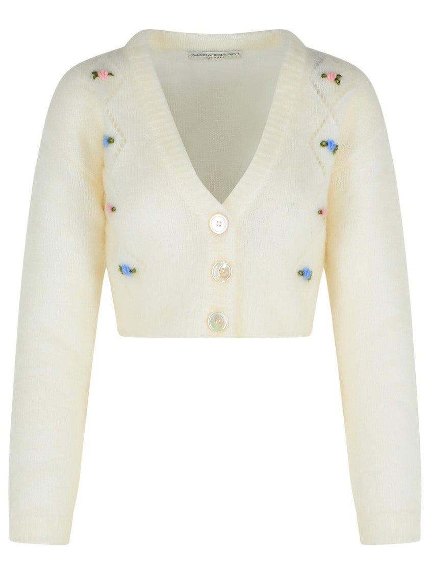 Alessandra Rich Ivory Mohair Blend Cardigan