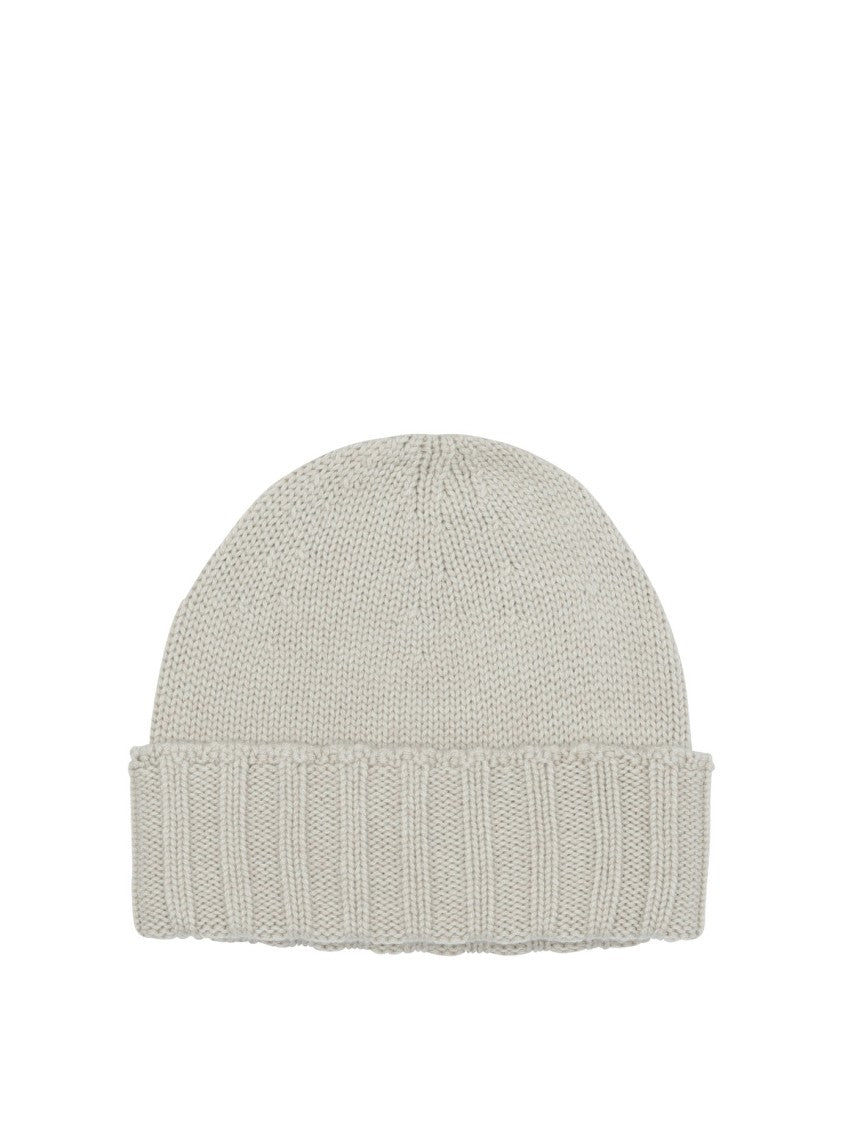 Drumohr Finely Knitted Beige Cashmere Hat With Ribbed Fold-Over Brim