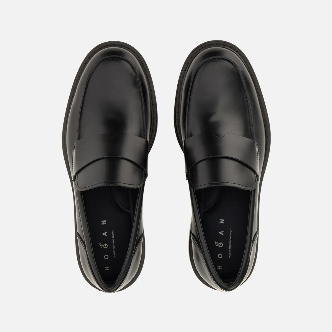Hogan H704 Loafers In Nero Calfskin With Rubber Sole