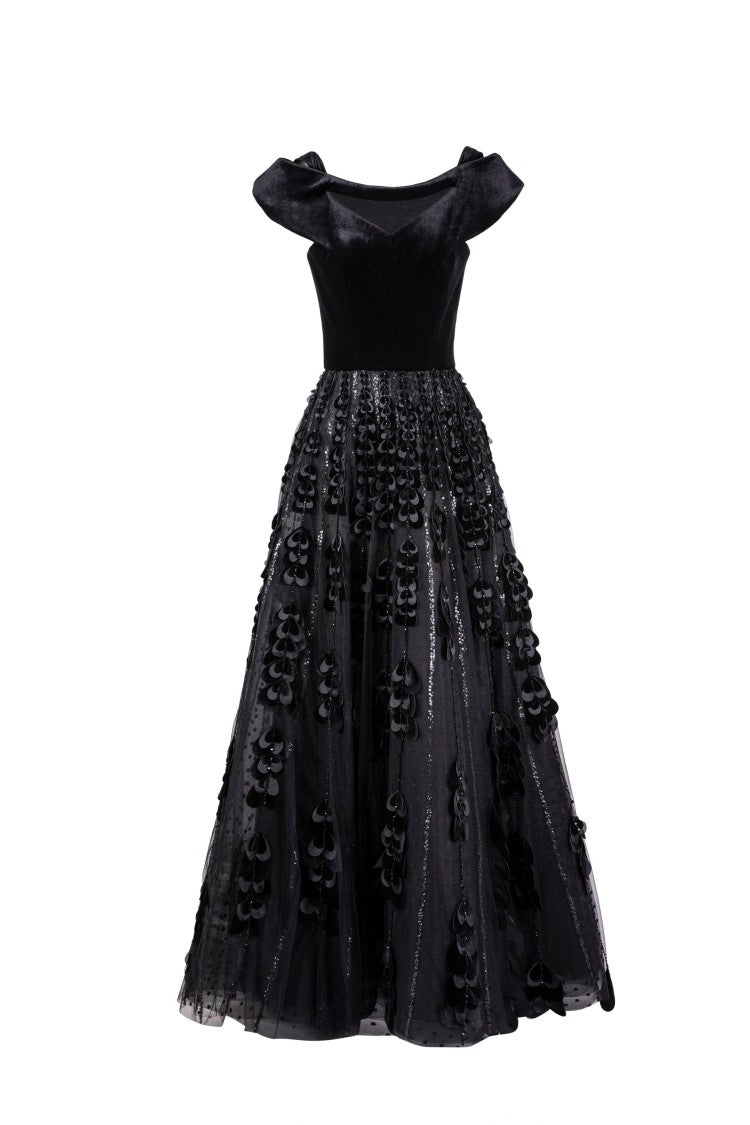 Saiid Kobeisy Beaded Tulle Skirt With Velvet Bodysuit