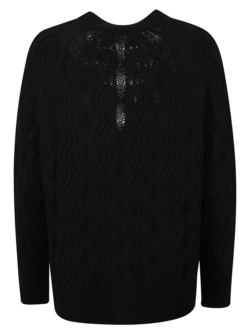 Ermanno Firenze Textured Knit Black Sweater With V-Neck
