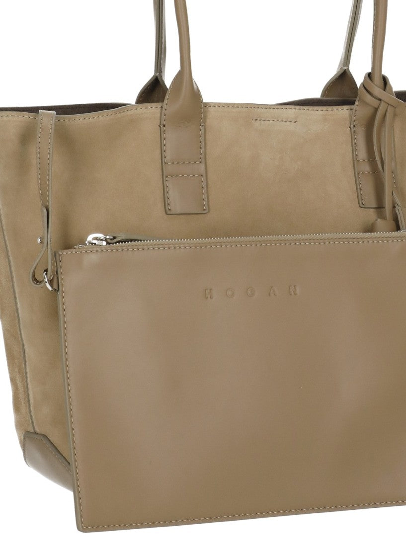 Hogan Suede Leather Tote Bag With Elegant Accents