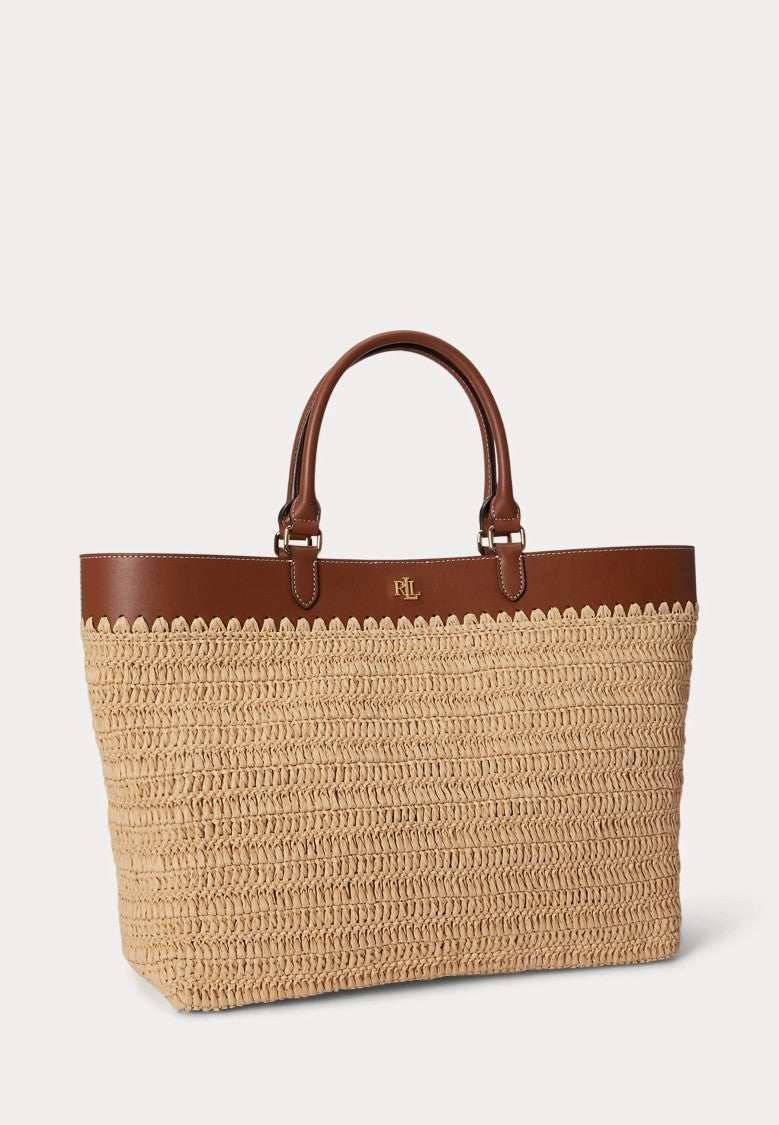 Lauren Ralph Lauren Woven Straw Tote Bag With Scalloped Edge