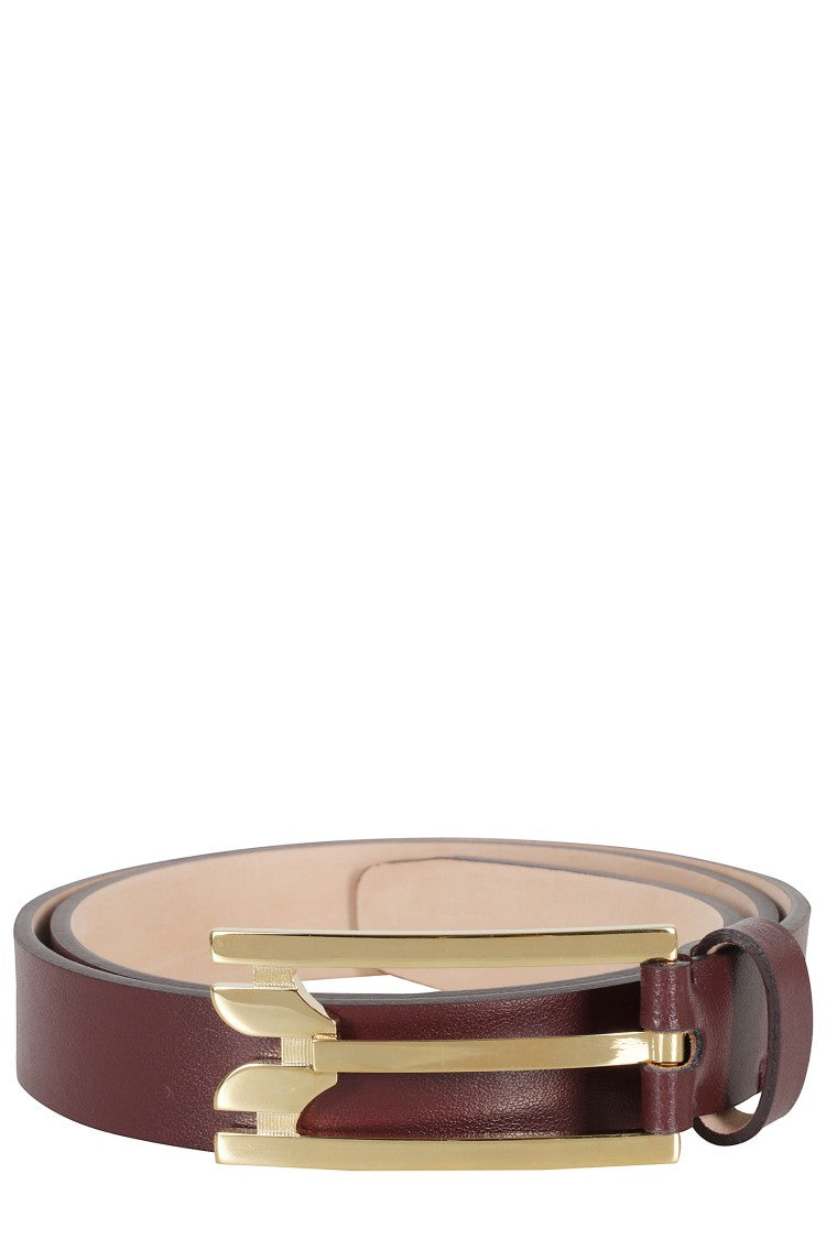 Victoria Beckham Bordeaux Regular Pin-Buckle Gold-Plated Leather Belt