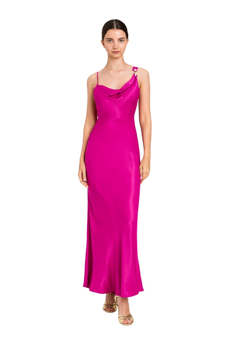 Twin-Set Magenta Draped Spaghetti Straps Maxi Dress