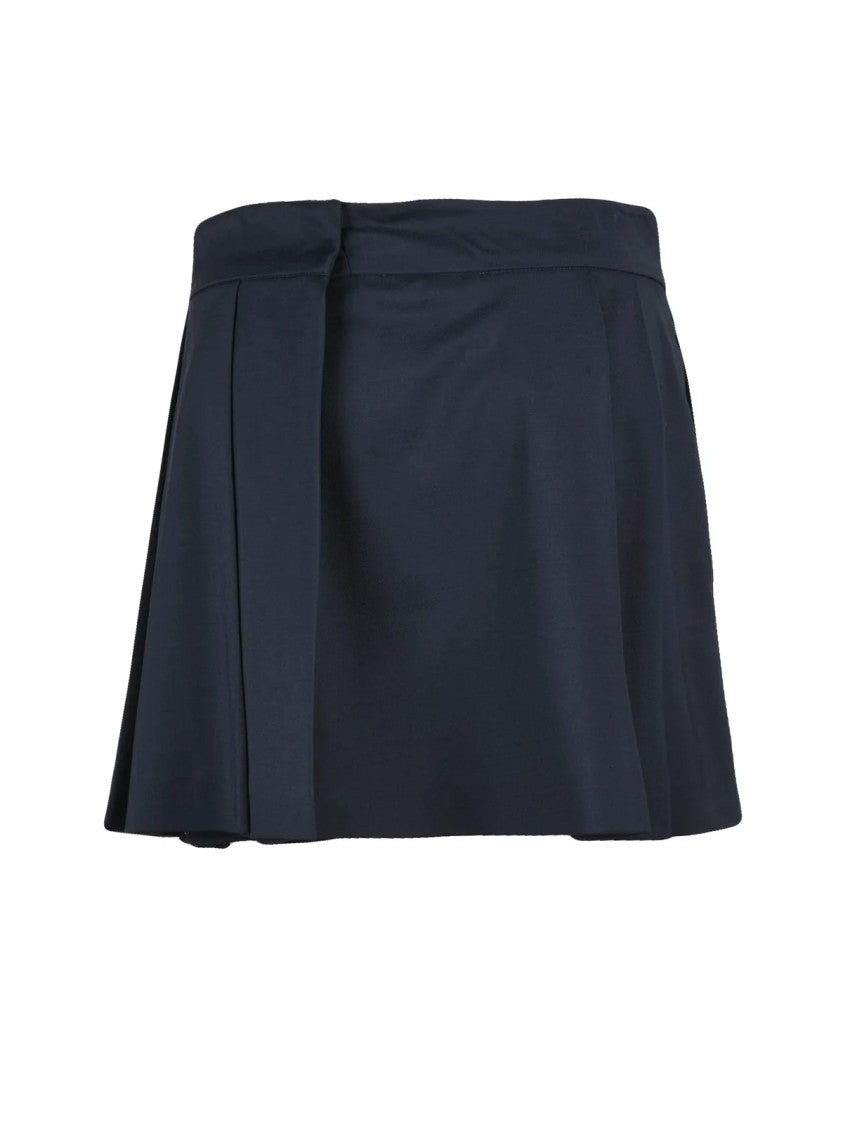 Sportmax Midnight Blue Viscose-Blend Pleated Mini Skirt