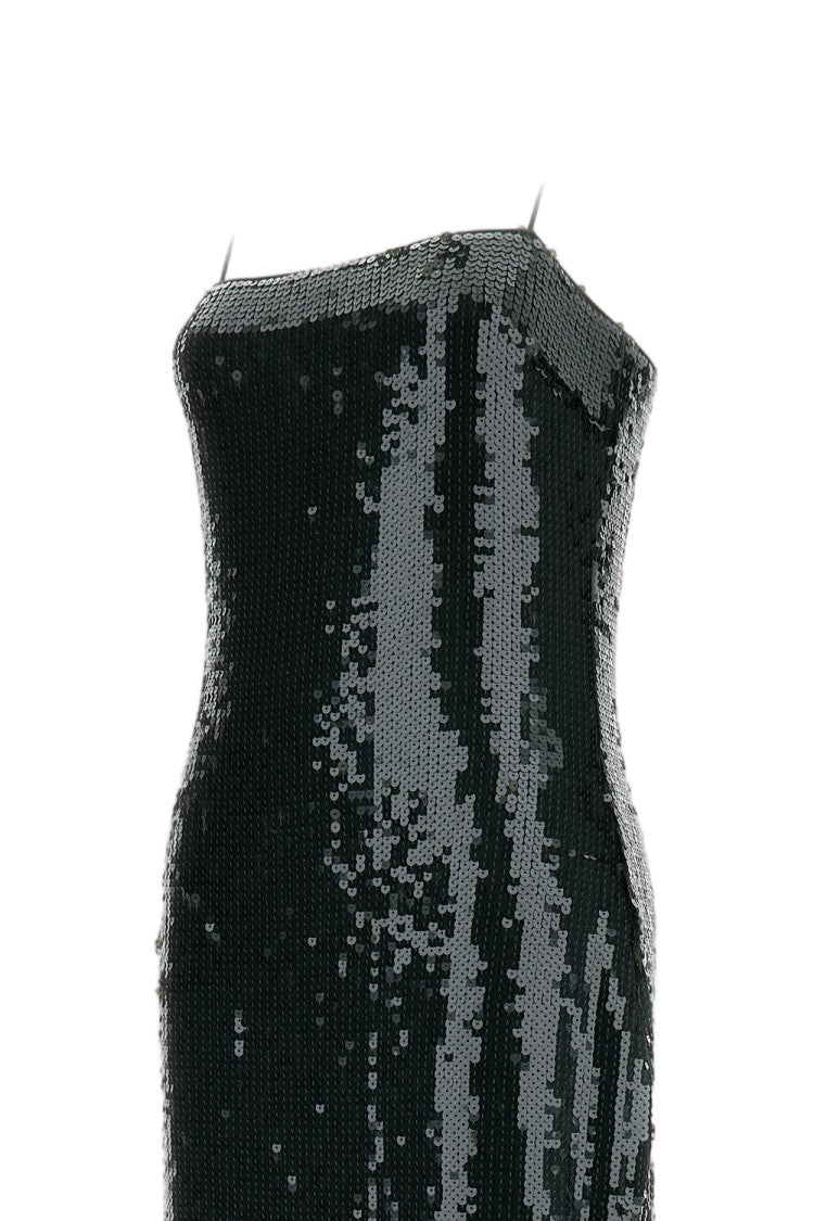 Rotate Black Olive Sequined Stretch Dress
