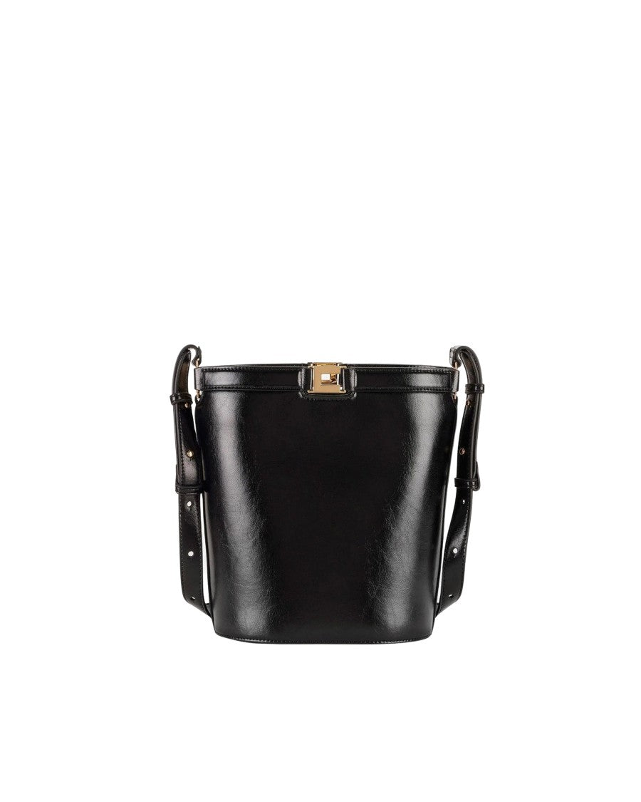 Elisabetta Franchi Bucket-Style Bag With Glossy Naplak Texture And Adjustable Strap