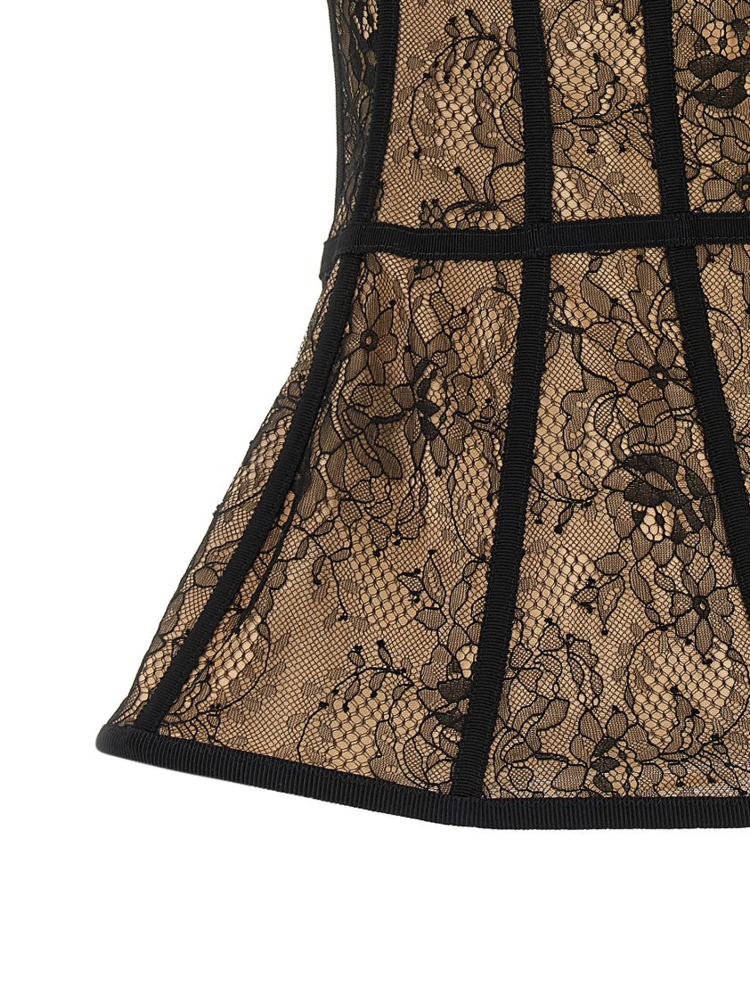 Giuseppe Di Morabito Lace Overlay Bustier Top With Flared Silhouette And Scalloped Edges