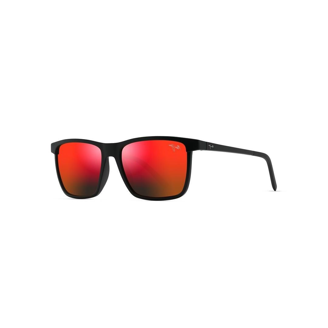 Maui Jim One Way Rectangular Matte Black Sunglasses With Gradient Red Lenses