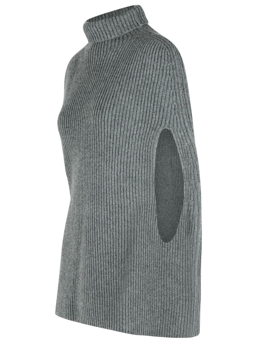 Jil Sander Koala' Grey Wool Turtleneck Cape