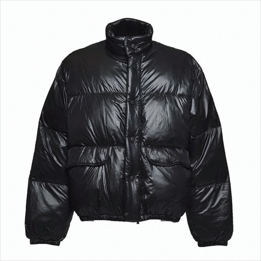 Our Legacy Oversized Black Puffer Jacket With High Collar And Button Closure