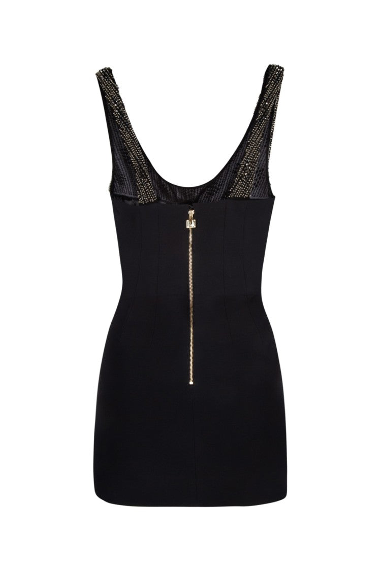 Elisabetta Franchi Fitted Black Mini Dress With Beaded Detailing