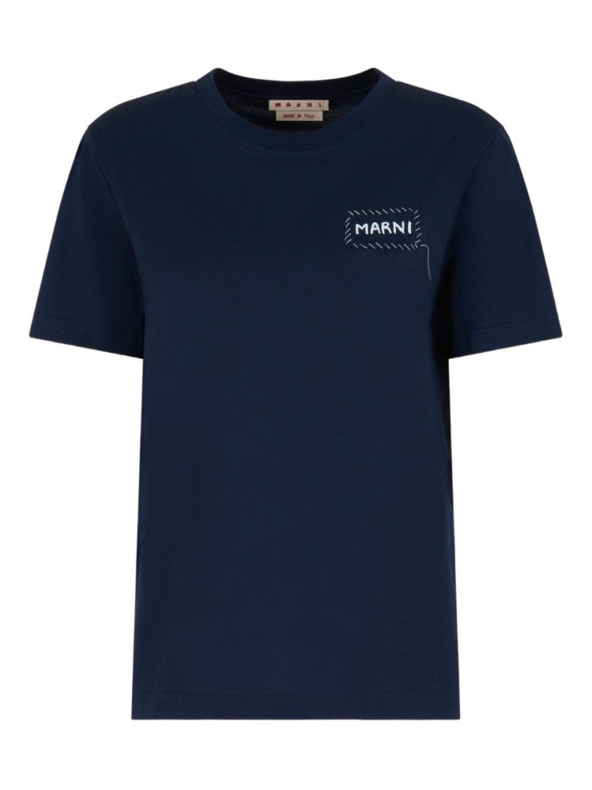 Marni Relaxed Fit Black T-Shirt With Subtle Embroidered Logo