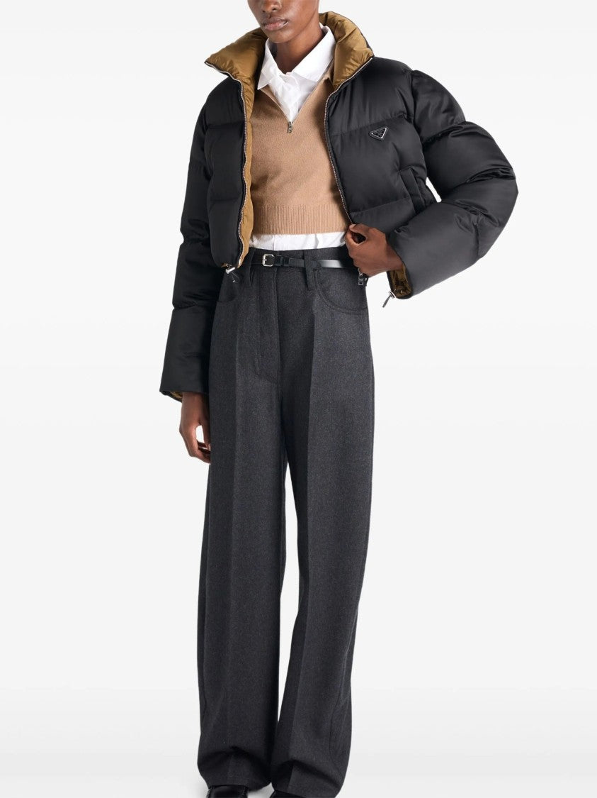 Prada Cropped Puffer Jacket With High Collar And Zipper Closure