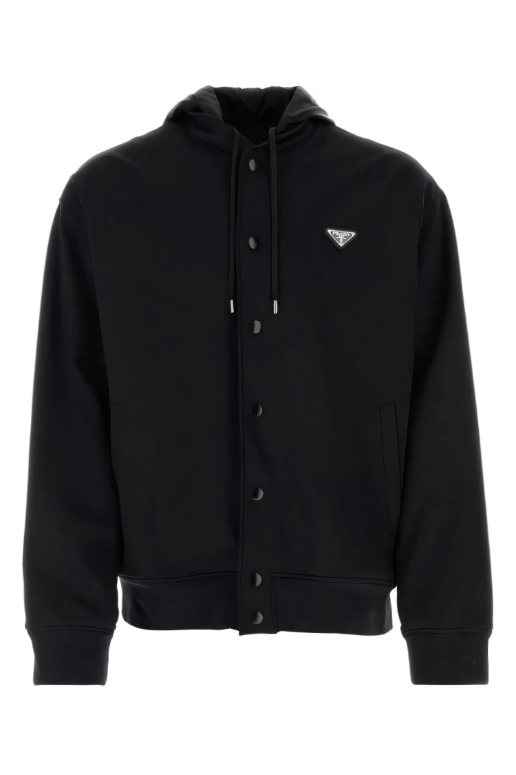 Prada Hooded Black Jacket With Button-Up Front