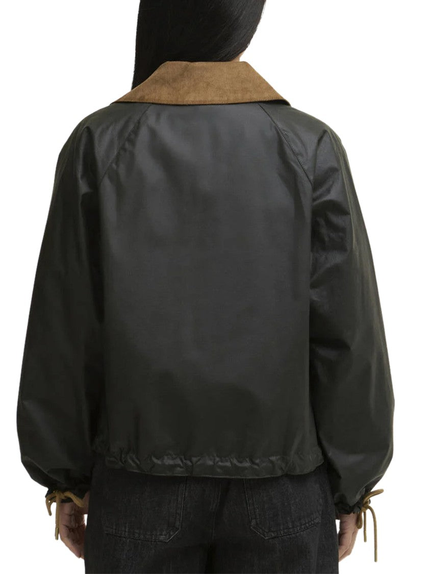 Barbour Cropped Black Waxed Jacket With Suede Collar
