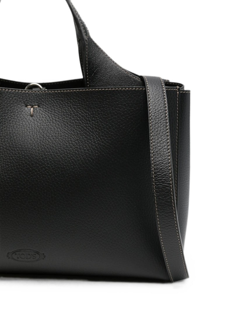 Tod's Structured Black Handbag With Dual Handles And Detachable Strap