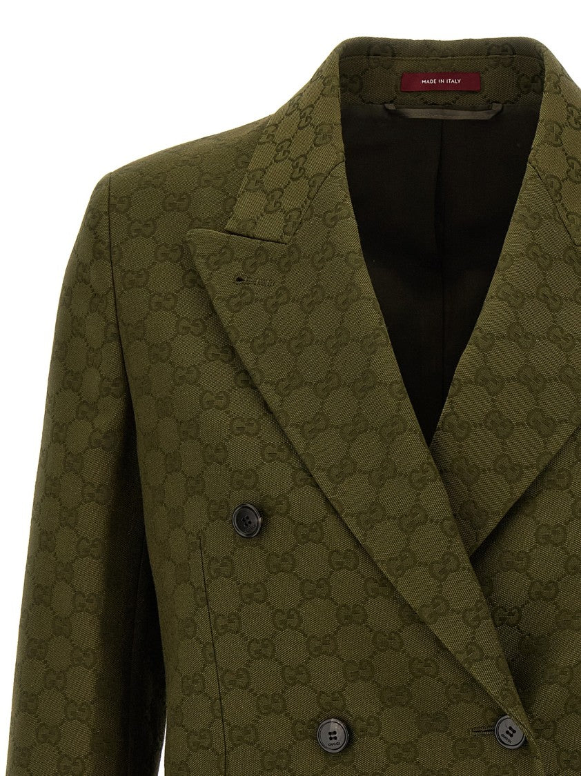 Gucci Double-Breasted Blazer In Gg Fabric With Structured Silhouette