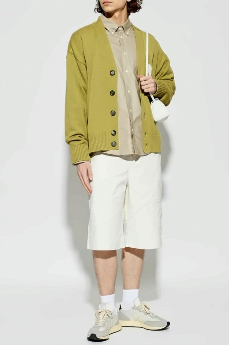Ami Paris Multicolour V-Neck Textured Knit Cropped Cardigan
