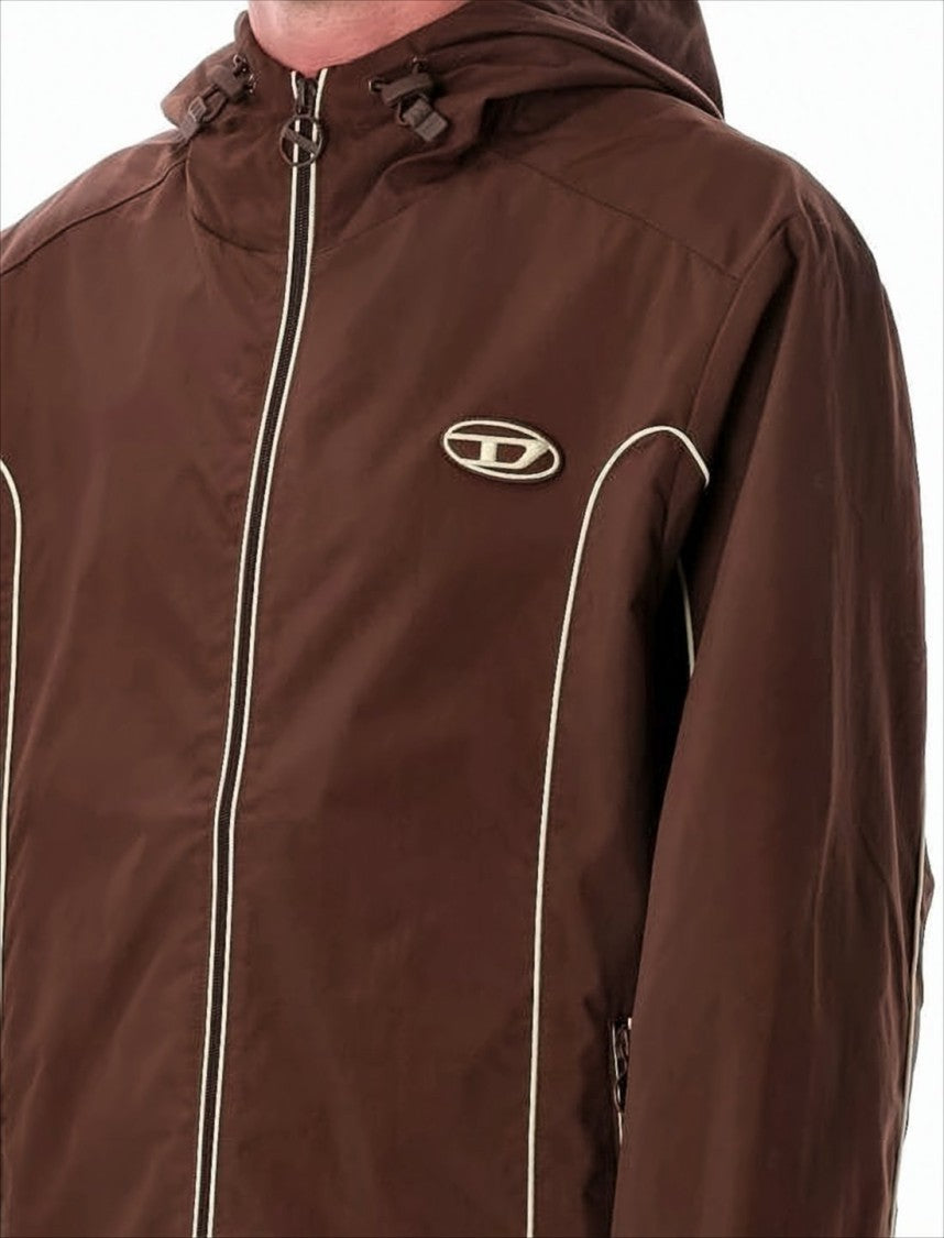 Diesel Brown Hooded Jacket With Piping Details