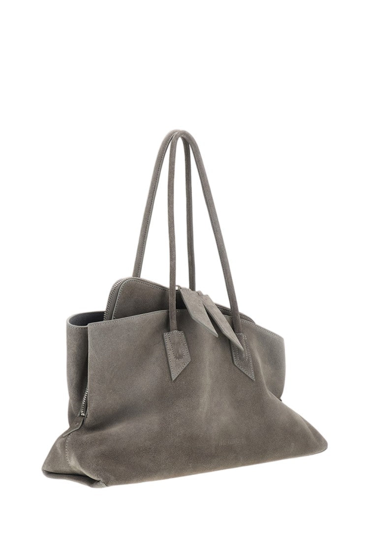 The Attico Asymmetrical Trapezoid Top Handle Bag In Brushed Suede