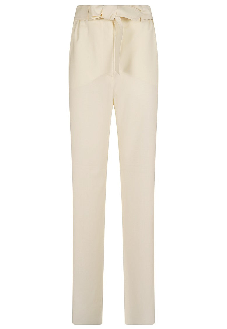 Max Mara Full-Length Worsted Wool Trousers With Grosgrain Bow Detail