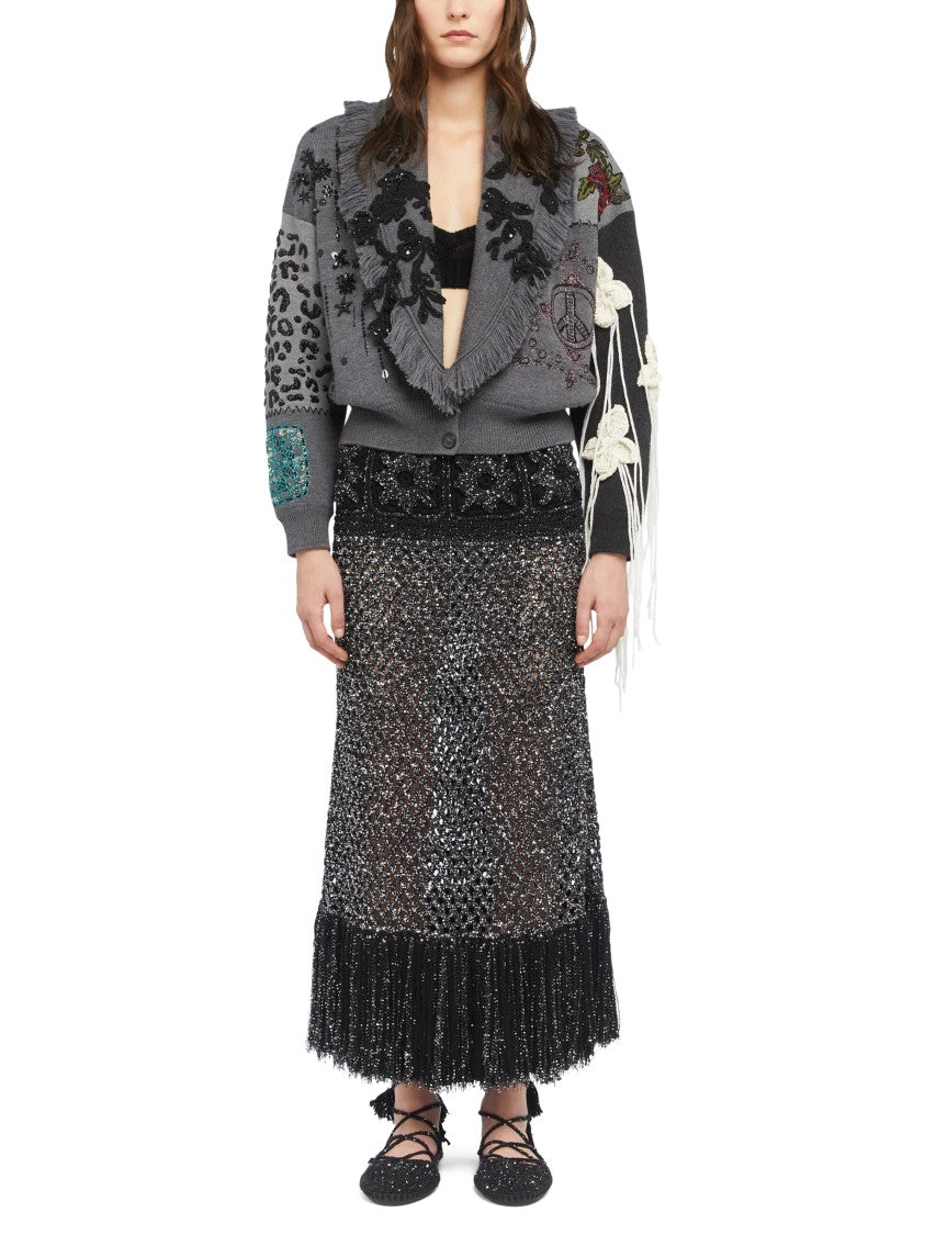 Alanui Cropped Patchwork Cardigan With Floral Embroidery