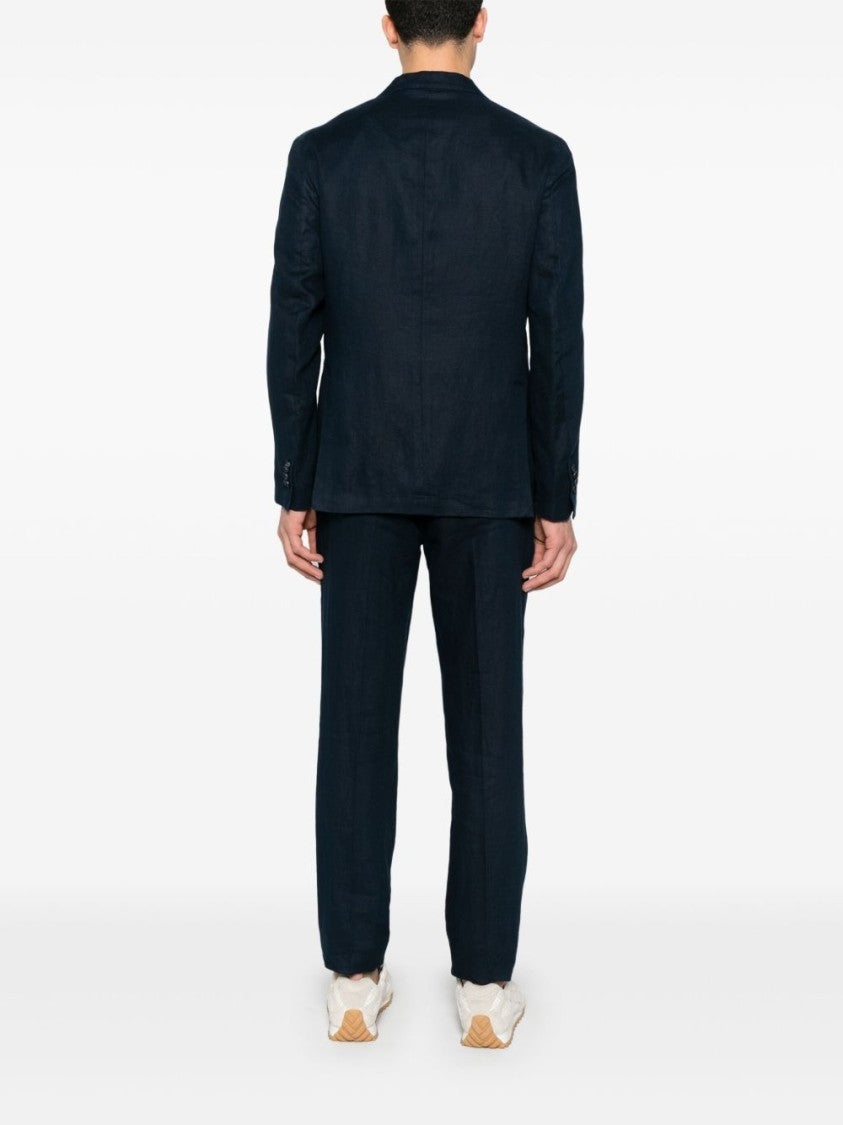 Manuel Ritz Tailored Navy Blue Two-Piece Linen Suit