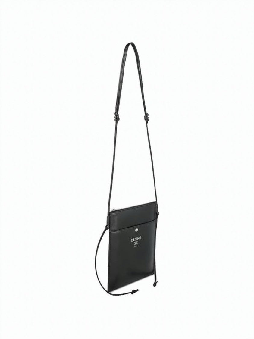 Celine Lambskin And Calfskin Rectangular Pouch With Snap Button Closure
