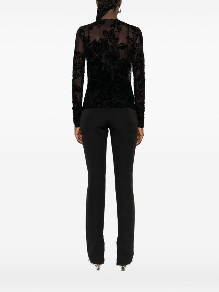 Pinko Sheer Long-Sleeve Floral Flocking Top