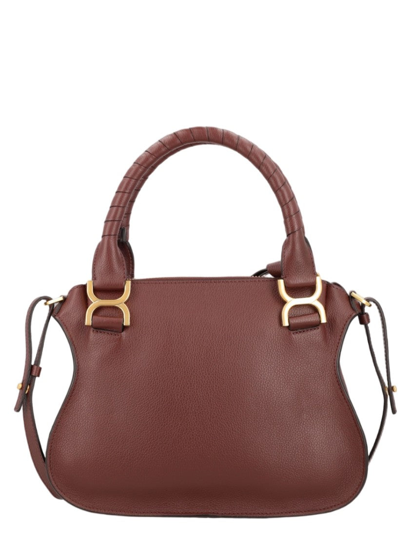Chloé Structured Brown Leather Handbag With Curved Stitched Detailing