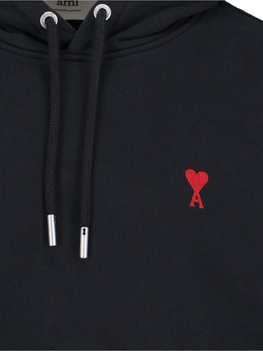 Ami Paris Black Ami De Coeur Cotton Hoodie