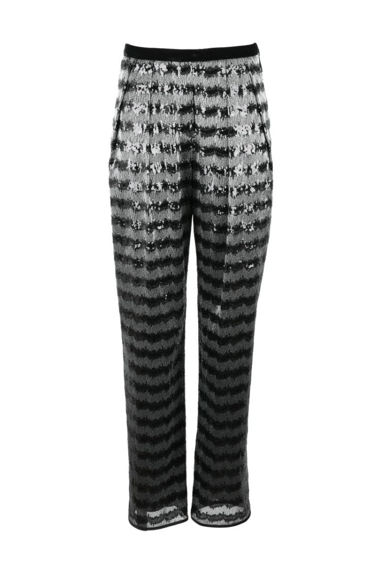 Emporio Armani High-Waisted Sequin Trousers - Silver/Black