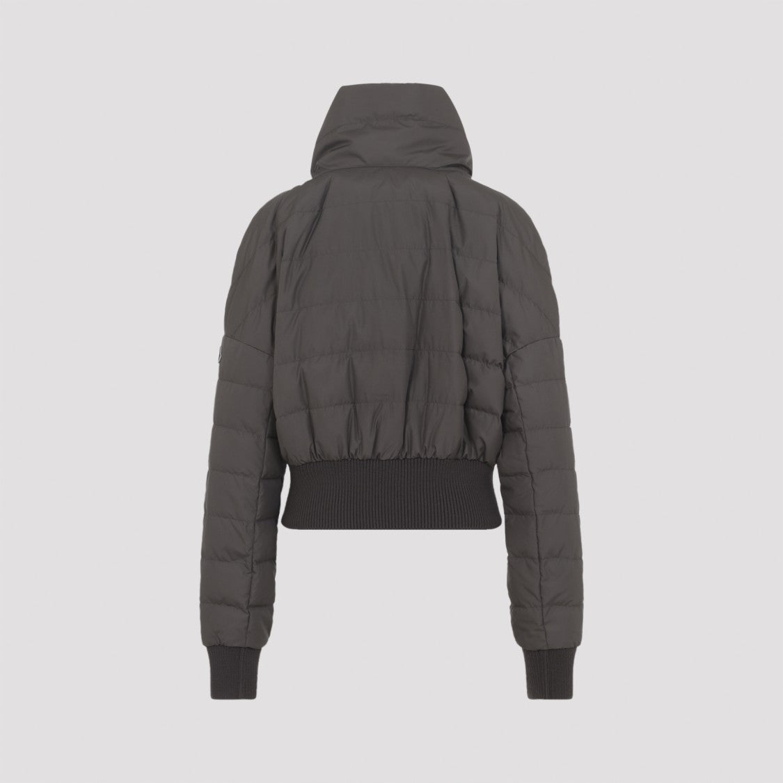 Moncler X Rick Owens Cropped Black Down Coat With High Turtle-Neck And Zipper Detail