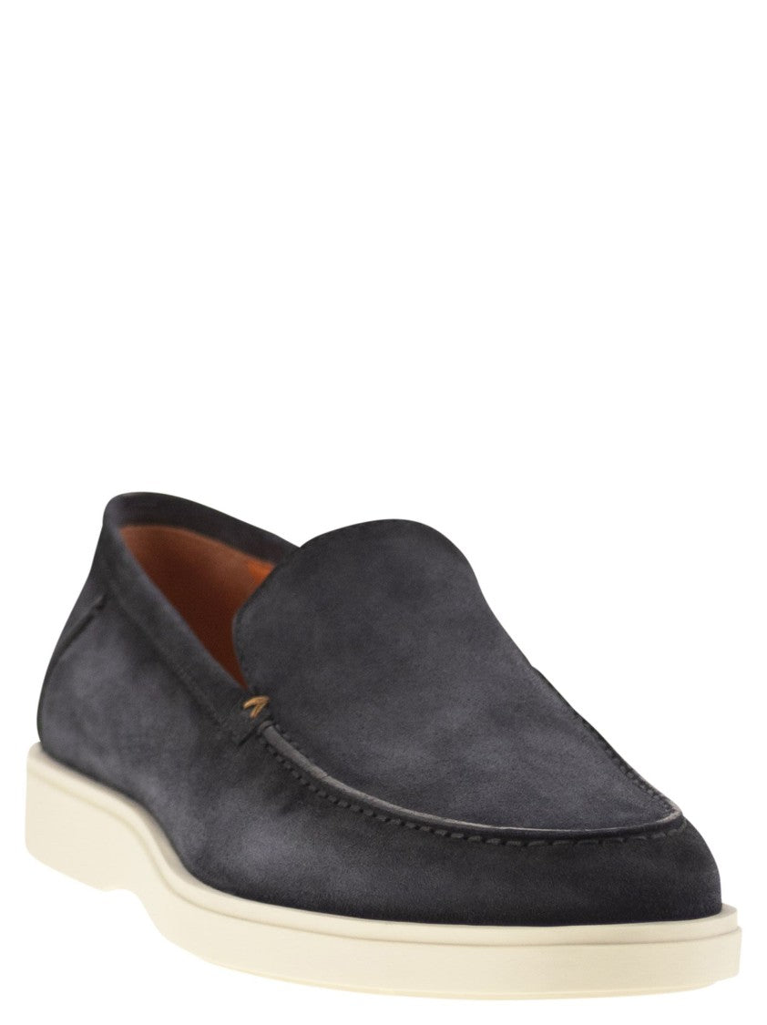 Santoni Suede Moccasin With Contrast Detailing