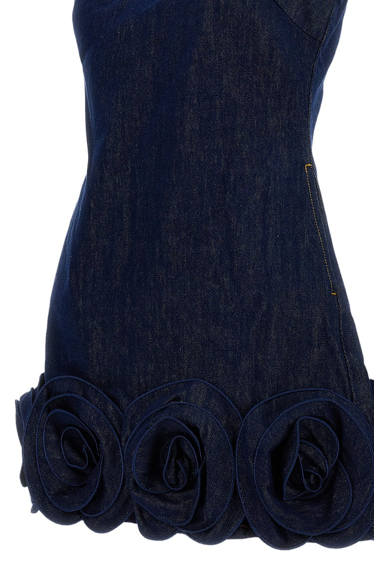 Self-Portrait Indigo Denim Mini Dress With 3D Flowers